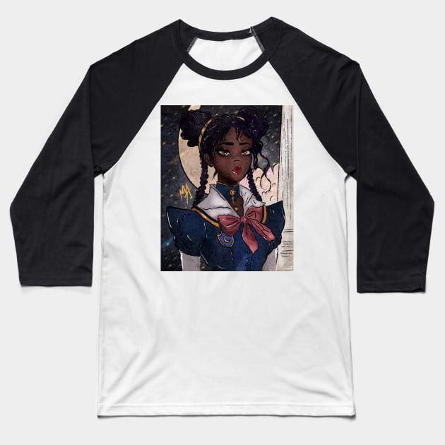 Black Sailor Moon Baseball T-Shirt by The Mindful Maestra